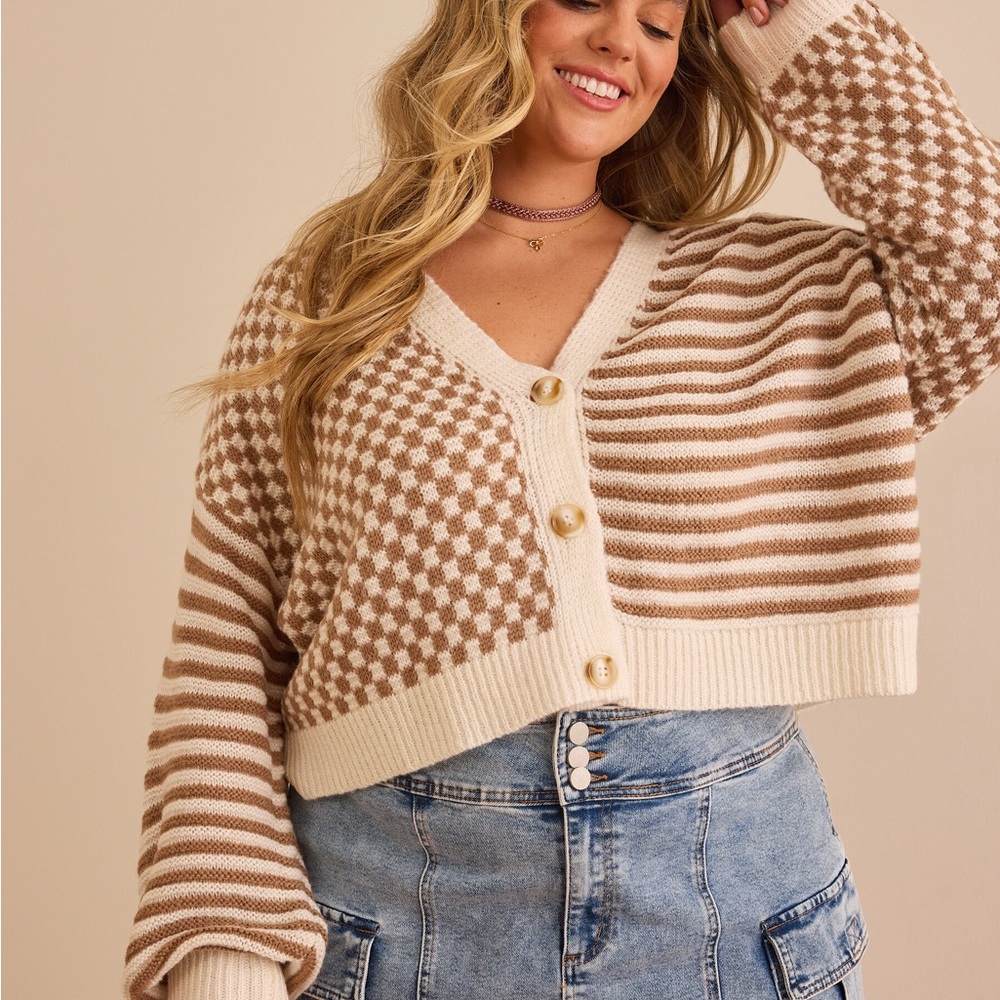 ARULA Checked & Stripe Cardigan